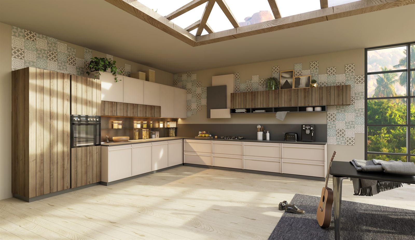 Warm Wood & Quartz Countertop Kitchen